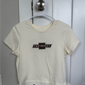 Forever 21 Cream and Black Graphic Crop T-Shirt